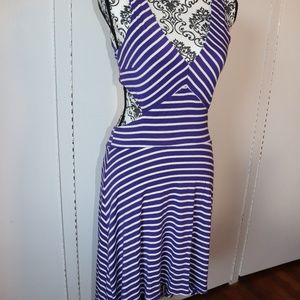 Purple and White Striped Cut Out High-Low Dress